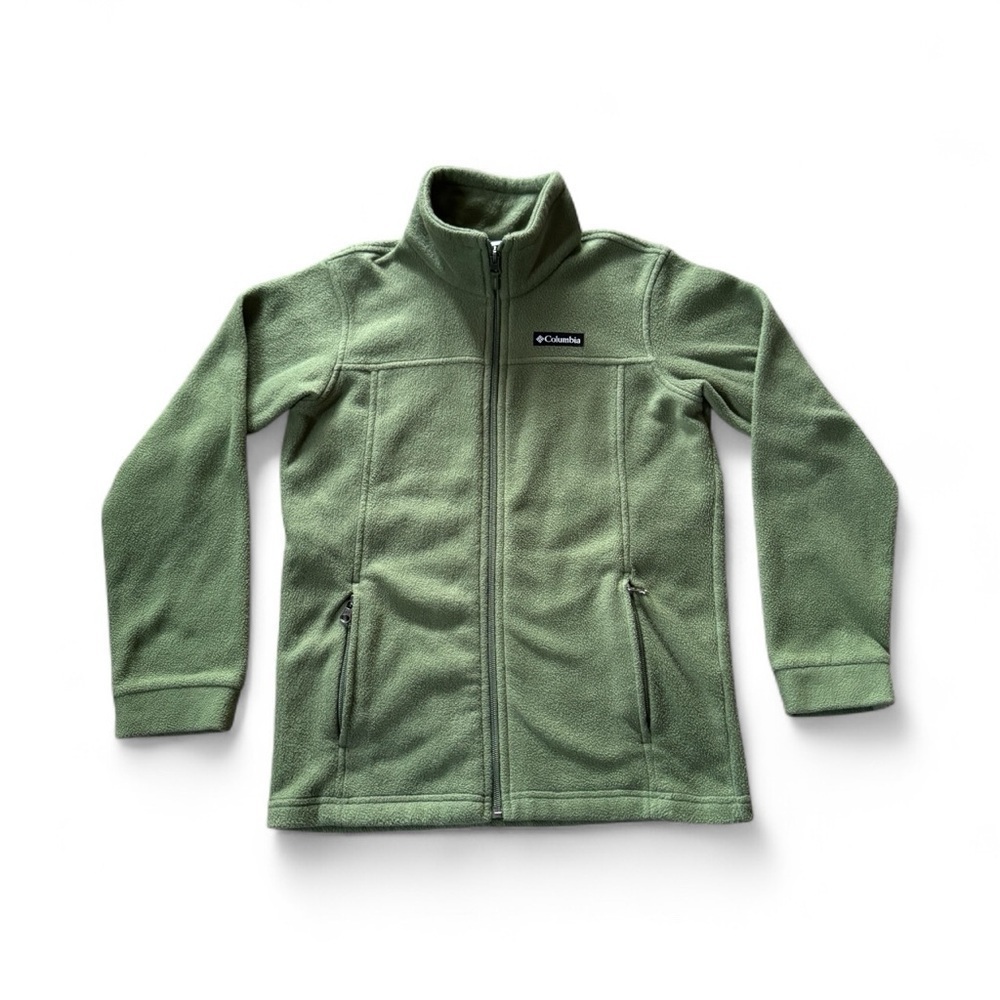 Columbia Youth Medium 10/12 Green Fleece Full Zip Jacket Pockets Outdoor